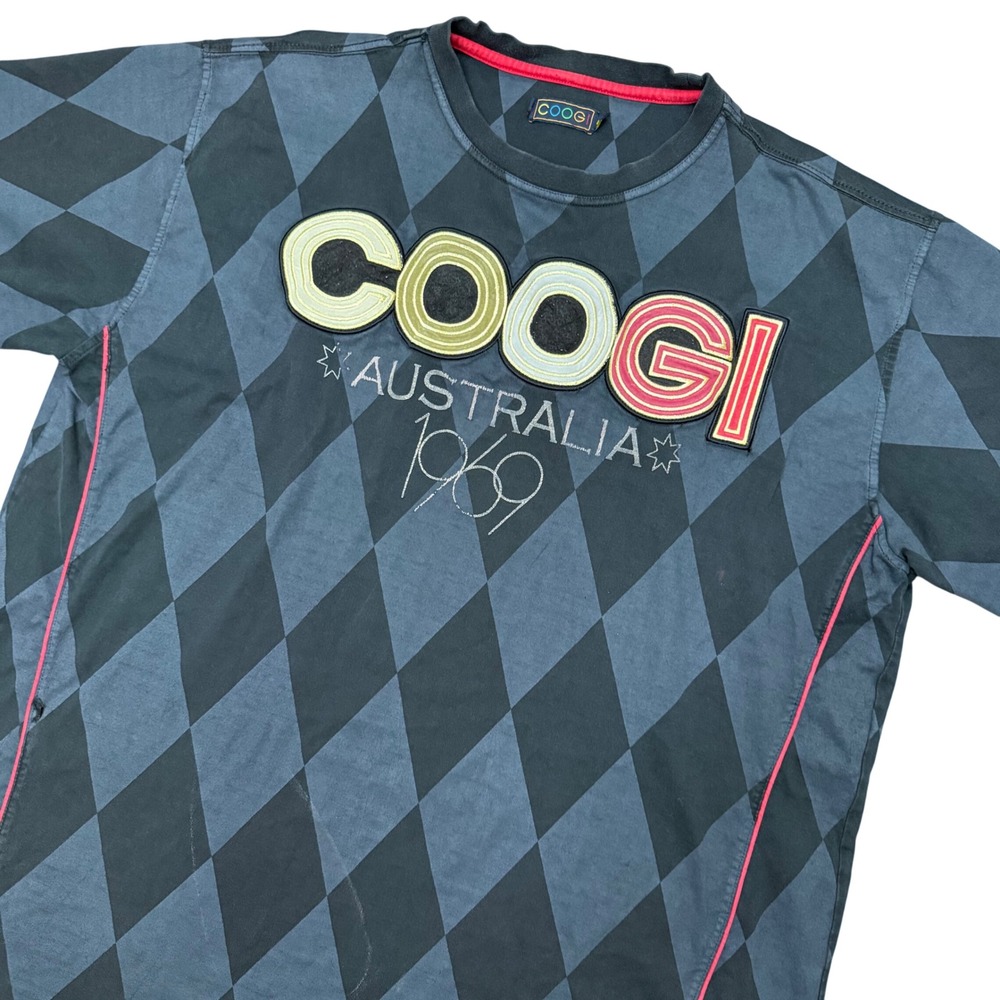Coogi T-Shirt Mens 4XL Black Harlequin Diamond Vintage Y2K Thrashed Graphic Tee
